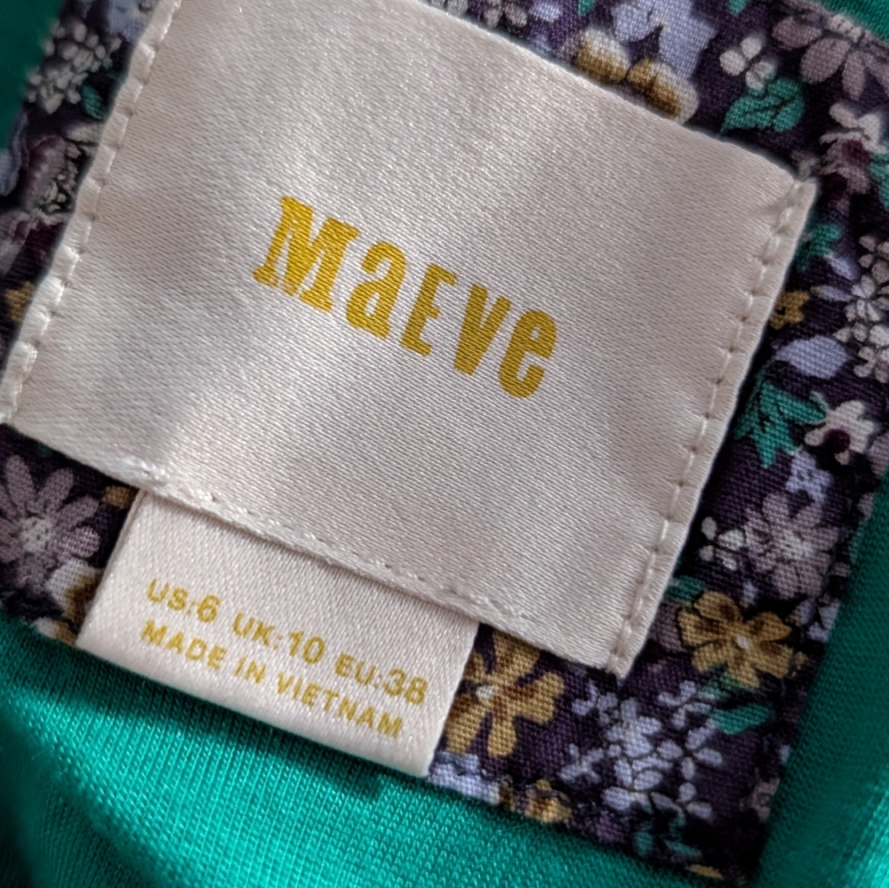 Anthropologie Maeve Emma Green and Cream Floral Dress , Size 6 - Picture 3 of 4